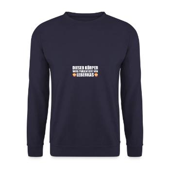 Präsentiert von Leberkas Fleischkäse - Unisex Pullover - Navy - Vorne - Alina (178cm) & Michal (187cm)