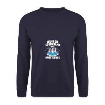 Stockbahn Eisstockschießen Stockschießen - Unisex Pullover - Navy - Vorne - Alina (178cm) & Michal (187cm)
