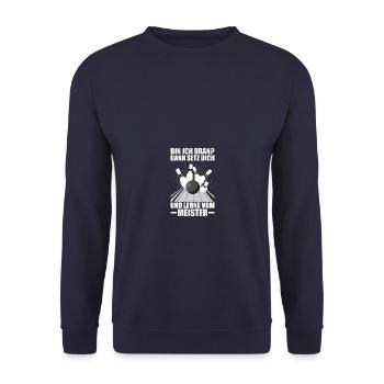 Bin ich dran? Kegel Kegler Sportkegler - Unisex Pullover - Navy - Vorne - Alina (178cm) & Michal (187cm)
