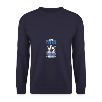 Der will nur kegeln Kegel Kegler Sportkegler - Unisex Pullover - Navy - Vorne - Alina (178cm) & Michal (187cm)