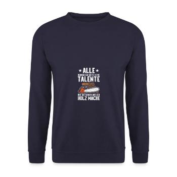 Holz machen Holzfäller Waldarbeiter Forstwirt - Unisex Pullover - Navy - Vorne - Alina (178cm) & Michal (187cm)