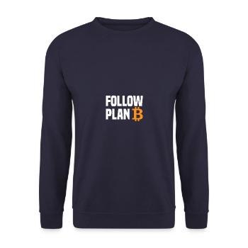 Follow plan Bitcoin Blockchain Trader - Unisex Pullover - Navy - Vorne - Alina (178cm) & Michal (187cm)