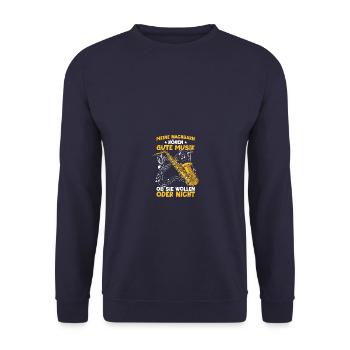 Meine Nachbarn Saxophon Saxophonspieler - Unisex Pullover - Navy - Vorne - Alina (178cm) & Michal (187cm)