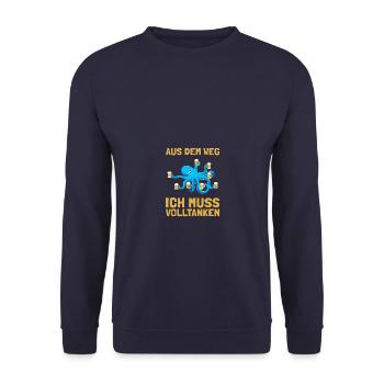 Ich muss volltanken Biertrinker Bierliebhaber Bier - Unisex Pullover - Navy - Vorne - Alina (178cm) & Michal (187cm)