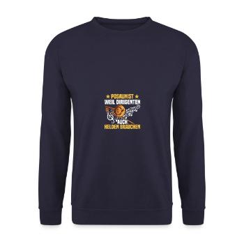 Posaune Posaunenspieler Posaunist Dirigent - Unisex Pullover - Navy - Vorne - Alina (178cm) & Michal (187cm)