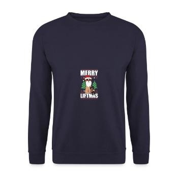 Merry Liftmas Weihnachten Bodybuilding Bodybuilder - Unisex Pullover - Navy - Vorne - Alina (178cm) & Michal (187cm)
