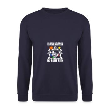 Bunt sein Gotcha Paintballspieler Paintball - Unisex Pullover - Navy - Vorne - Alina (178cm) & Michal (187cm)