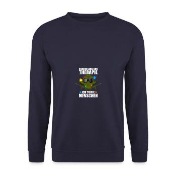 Gotcha Paintballspieler Paintball Therapie - Unisex Pullover - Navy - Vorne - Alina (178cm) & Michal (187cm)