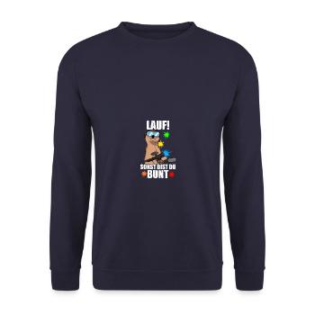 Lauf! Gotcha Paintballspieler Paintball - Unisex Pullover - Navy - Vorne - Alina (178cm) & Michal (187cm)