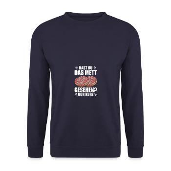 Hast du das Mett gesehen? Mettbrötchen - Unisex Pullover - Navy - Vorne - Alina (178cm) & Michal (187cm)