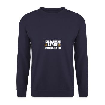 Ich schenke gerne Biertrinker Bierliebhaber Bier - Unisex Pullover - Navy - Vorne - Alina (178cm) & Michal (187cm)