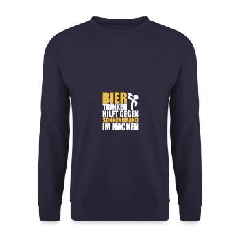 Sonnenbrand im Nacken Biertrinker Bier Sauf - Unisex Pullover - Navy - Vorne - Alina (178cm) & Michal (187cm)