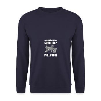 Schritte? Bodybuilding Bodybuilder Gym Kraftsport - Unisex Pullover - Navy - Vorne - Alina (178cm) & Michal (187cm)