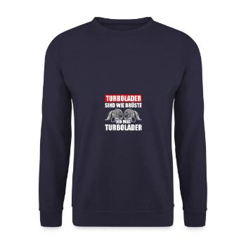 Turbolader Garage Tuning KFZ Mechaniker Schrauber - Unisex Pullover - Navy - Vorne - Alina (178cm) & Michal (187cm)