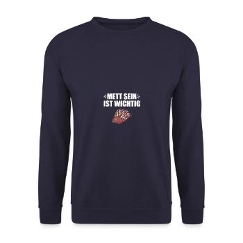 Mett sein ist wichtig Mettbrötchen - Unisex Pullover - Navy - Vorne - Alina (178cm) & Michal (187cm)
