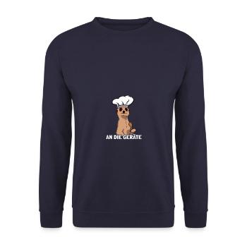 An die Geräte Erdmännchen Koch Backen Bäcker - Unisex Pullover - Navy - Vorne - Alina (178cm) & Michal (187cm)