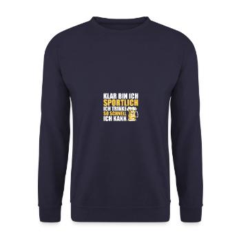 Sportlich Biertrinker Bierliebhaber Bier - Unisex Pullover - Navy - Vorne - Alina (178cm) & Michal (187cm)