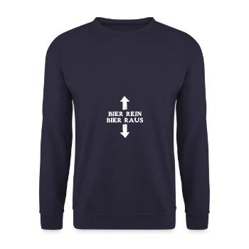 Bier rein Bier raus Biertrinker Bierliebhaber - Unisex Pullover - Navy - Vorne - Alina (178cm) & Michal (187cm)