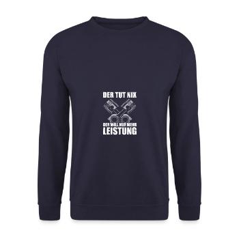 Leistung Tuning KFZ Mechaniker Schrauber - Unisex Pullover - Navy - Vorne - Alina (178cm) & Michal (187cm)