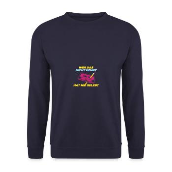 Nie gelebt 80's Mottoparty 80er Jahre Outfit - Unisex Pullover - Navy - Vorne - Alina (178cm) & Michal (187cm)