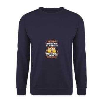 Nasses Holz Holz machen Holzfäller Waldarbeiter - Unisex Pullover - Navy - Vorne - Alina (178cm) & Michal (187cm)