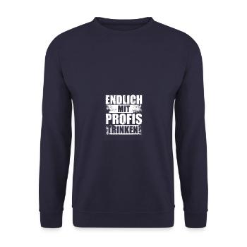 Mit Profis trinken Biertrinker Bierliebhaber Bier - Unisex Pullover - Navy - Vorne - Alina (178cm) & Michal (187cm)
