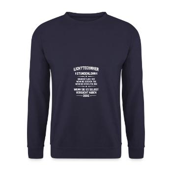 Lichttechniker Stundenlohn Light-Crew Lichttechnik - Unisex Pullover - Navy - Vorne - Alina (178cm) & Michal (187cm)