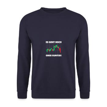 Es geht hoch Aktienmarkt Börse Trader - Unisex Pullover - Navy - Vorne - Alina (178cm) & Michal (187cm)