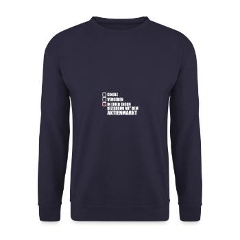 Single vergeben Aktienmarkt Börse Trader - Unisex Pullover - Navy - Vorne - Alina (178cm) & Michal (187cm)