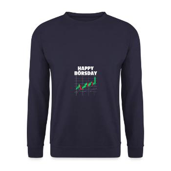 Happy Börsday Aktienmarkt Börse Trader - Unisex Pullover - Navy - Vorne - Alina (178cm) & Michal (187cm)