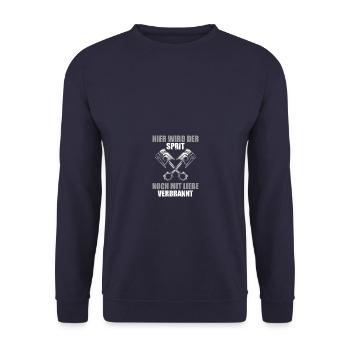 Sprit mit Liebe Tuning KFZ Mechaniker Schrauber - Unisex Pullover - Navy - Vorne - Alina (178cm) & Michal (187cm)