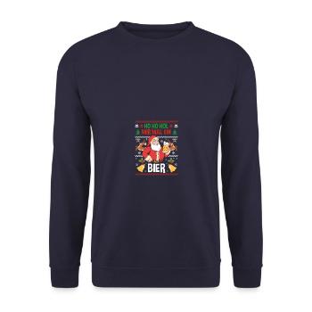 Ho ho hol Weihnachtsoutfit Ugly Christmas - Unisex Pullover - Navy - Vorne - Alina (178cm) & Michal (187cm)