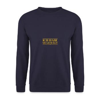 Ich habe sie gefragt Heiratsantrag Hochzeitsantrag - Unisex Pullover - Navy - Vorne - Alina (178cm) & Michal (187cm)