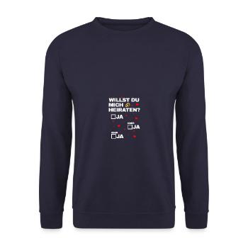 Ja oder Ja Heiratsantrag Hochzeitsantrag - Unisex Pullover - Navy - Vorne - Alina (178cm) & Michal (187cm)