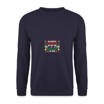 Mit mir verwandt Weihnachtsoutfit Ugly Christmas - Unisex Pullover - Navy - Vorne - Alina (178cm) & Michal (187cm)