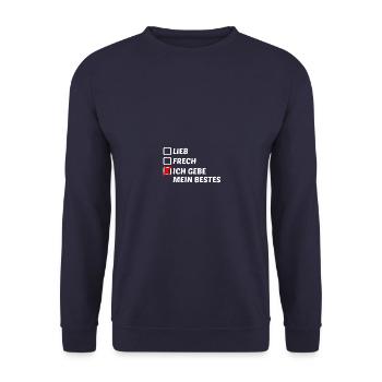 Lieb frech Humor Sarkasmus Ironie Fun - Unisex Pullover - Navy - Vorne - Alina (178cm) & Michal (187cm)