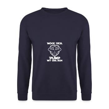 Möge der Pump Bodybuilding Bodybuilder Kraftsport - Unisex Pullover - Navy - Vorne - Alina (178cm) & Michal (187cm)