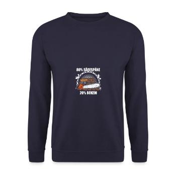 80% Sägespäne Holz machen Holzfäller Forstwirt - Unisex Pullover - Navy - Vorne - Alina (178cm) & Michal (187cm)