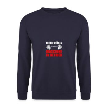 Maschine Bodybuilding Bodybuilder Gym Kraftsport - Unisex Pullover - Navy - Vorne - Alina (178cm) & Michal (187cm)
