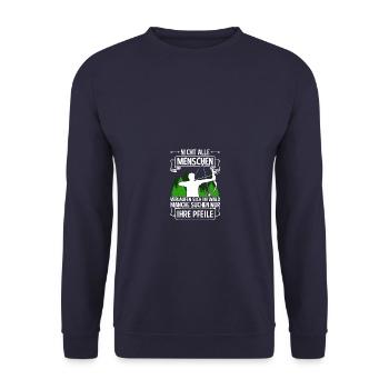 Pfeile Bogen Bogenschießen Bogenschütze - Unisex Pullover - Navy - Vorne - Alina (178cm) & Michal (187cm)