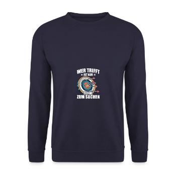 Wer trifft Pfeil Bogen Bogenschießen Bogenschütze - Unisex Pullover - Navy - Vorne - Alina (178cm) & Michal (187cm)