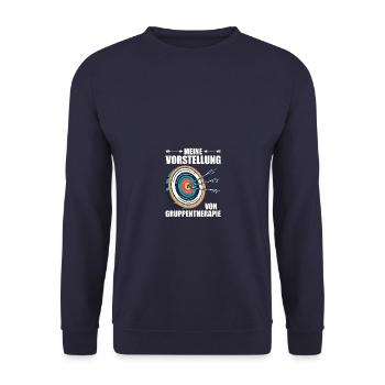 Gruppentherapie Bogenschießen Bogenschütze - Unisex Pullover - Navy - Vorne - Alina (178cm) & Michal (187cm)