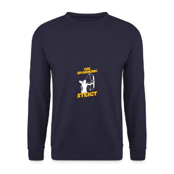 Spannung Pfeil Bogen Bogenschießen Bogenschütze - Unisex Pullover - Navy - Vorne - Alina (178cm) & Michal (187cm)
