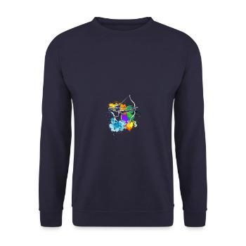 Pfeil und Bogen Bogenschießen Bogenschütze - Unisex Pullover - Navy - Vorne - Alina (178cm) & Michal (187cm)
