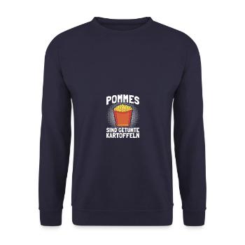 Getunte Kartoffeln Fritten Pommes French fries - Unisex Pullover - Navy - Vorne - Alina (178cm) & Michal (187cm)