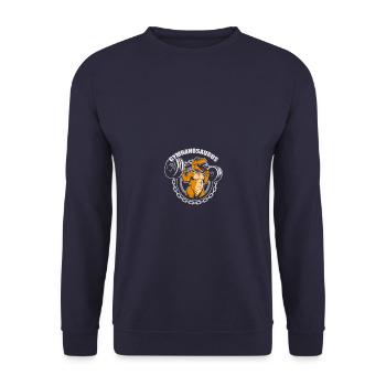 Gymranosaurus Bodybuilding Bodybuilder Kraftsport - Unisex Pullover - Navy - Vorne - Alina (178cm) & Michal (187cm)