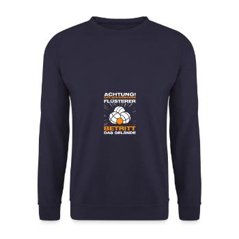 Achtung! Schweinchen Petanque Boule Boulespieler - Unisex Pullover - Navy - Vorne - Alina (178cm) & Michal (187cm)