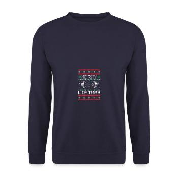 Merry Liftmas Bodybuilding Bodybuilder Kraftsport - Unisex Pullover - Navy - Vorne - Alina (178cm) & Michal (187cm)
