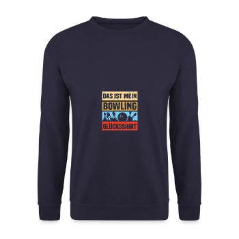 Mein Bowling Glücksshirt Bowlingspieler Bowler - Unisex Pullover - Navy - Vorne - Alina (178cm) & Michal (187cm)