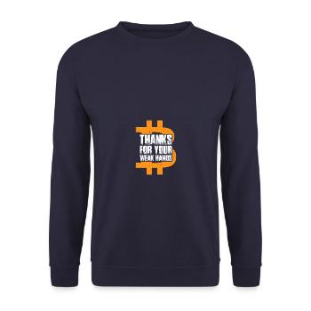 Weak hands Bitcoin Crypto Blockchain BTC Miner - Unisex Pullover - Navy - Vorne - Alina (178cm) & Michal (187cm)